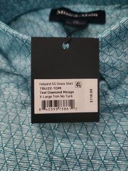 NWT Mizzen+Main Mens Teal Diamond Mirage Halyard SS Dress Shirt No Tuck XL