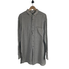Donna Karan Black Label Men’s Medium Linen Luxe Button Up Gray Cream Striped