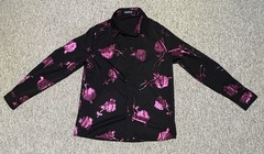 Zeroyaa All Over Rose Print Black Button Down Long Sleeve Shirt Men’s S