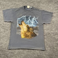 Vintage 90s Lighting Howling Wolf Shirt Medium 20×26 Faded Blue