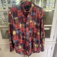 Polo Ralph Lauren Patchwork Madras Cotton Plaid pink yellow Blue Shirt M Men’s