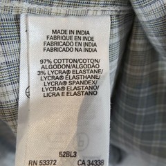 French Connection Plaid L/S button front Stretch Shirt Sz. L Roll Tab Sleeves