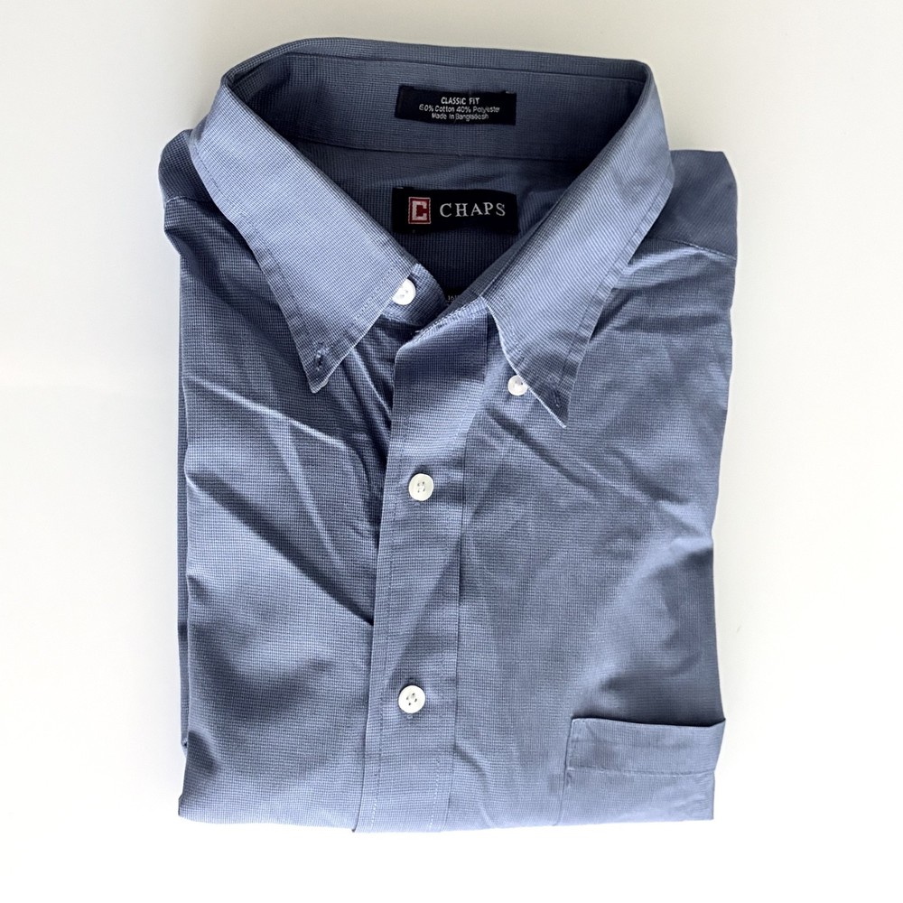 EUC CHAPS Regular Men Button Down T-Shirt 16½ Neck 34/35 Sleeve Blue Long Sleeve