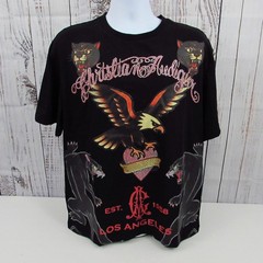 Christian Audigier Men’s Graphic Logo Rhinestone Shirt Black Size Large NWT.