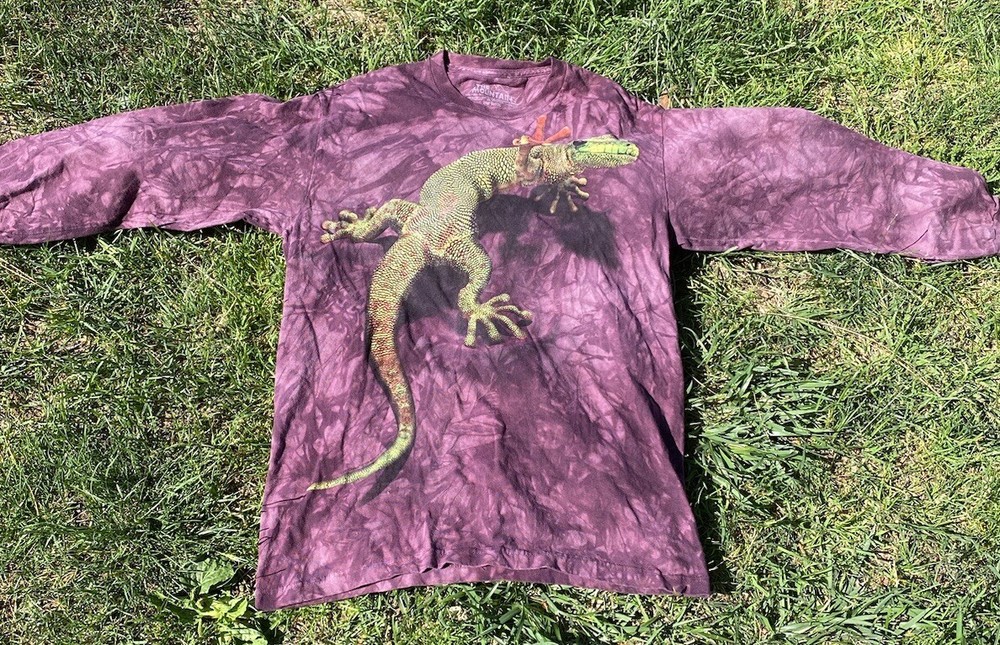 Medium Peace Out Gecko Mountain Long Sleeve T-Shirt Chameleon Lizard Nature Tee