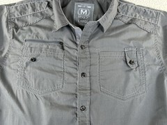 MO7 Gray Solid Short Sleeve Button-Up Shirt Men’s L Utility Military Streetwear