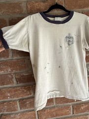 Vintage Distressed Naval Academy Ringer Single Stitch T-Shirt Navy Trim Crest XS