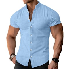 Men Summer Button Up Shirts Solid Short Sleeve Casual Formal Work Tops Shirts