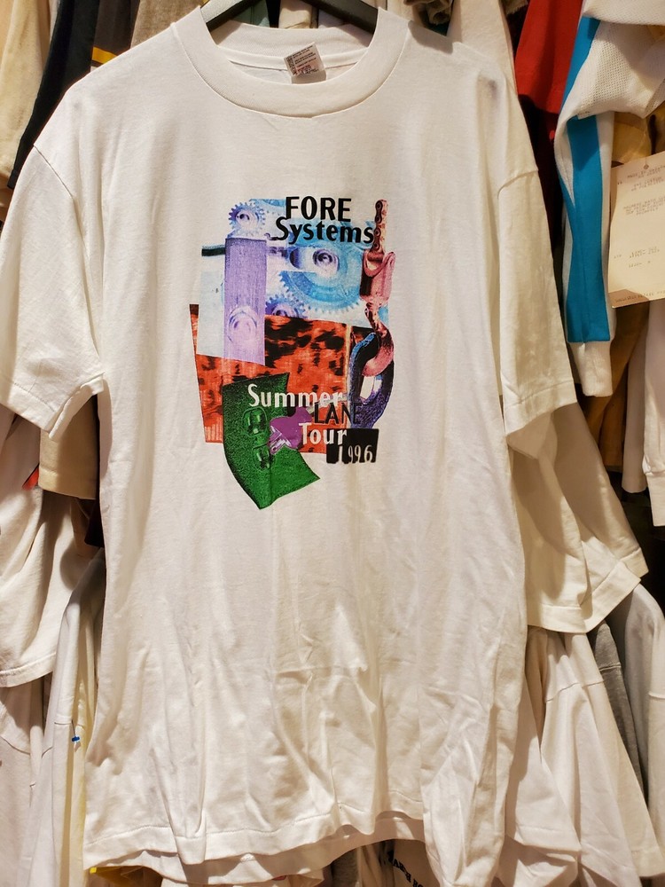 VTG 90s Fore Systems T Shirt Program Computer Tech Anvil Red Bar XL