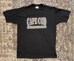 VTG 90s Sunbelt Cape Cod Iridescent Silver Foil T Shirt L Single Stitch Spellout