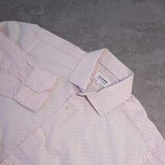T.M. Lewin Cotton Shirt Mens 15.5 Regular Fit Pink Spotted Long Sleeve Dress