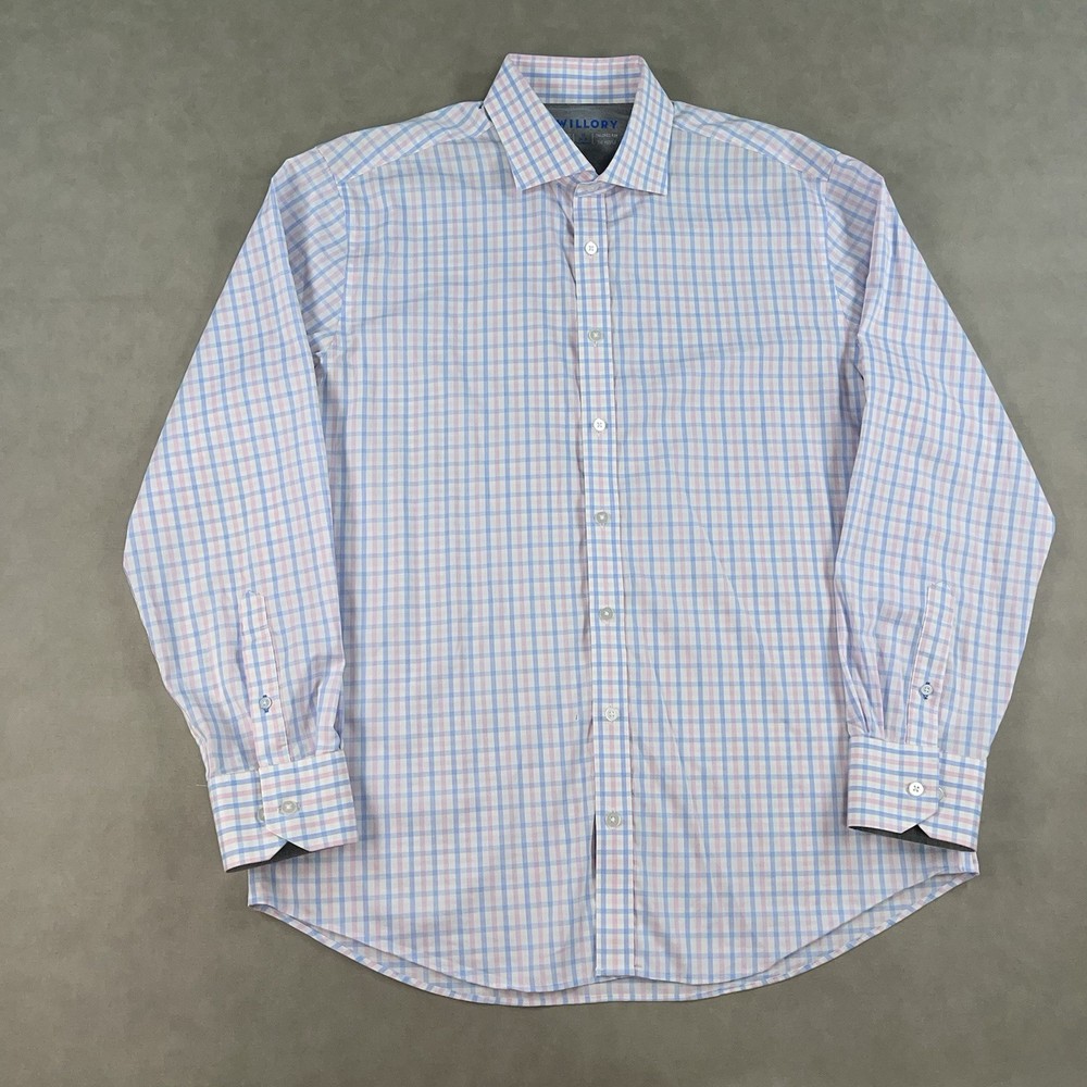 TWILLORY Mens Performance Gingham Plaid Dress Shirt Tailored Fit Sz 17 34-35 EUC