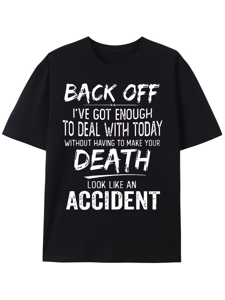 Stylish Back Off Slogan Pattern Print Men’s T-shirt, Graphic Tee Men’s Summer