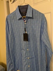 Bugatchi Designer Men’s Long Sleeve Button Down Shirt – Cotton – Medium Blue
