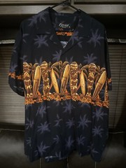 Favant Men’s Hawaiian Tiki Surfboards & Palm Trees Button Up Shirt Size XL