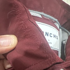 PONCHO Solid Burgundy Short Sleeve Point Collar Button-Up Shirt Pockets L