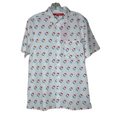 Shinesty ClickUp Logo Print Button Down Shirt White Red Blue NWT Men’s Size M