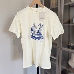 Knickerbocker NYC Motif Sailboat Ship Cream Ivory Blue Graphic T-Shirt S NEW Tee