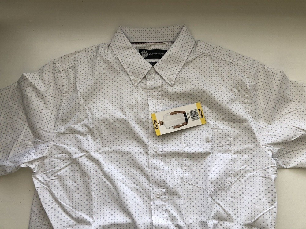 WEATHERPROOF WP Button Up Short Sleeve Woven White Shirt Men Small New