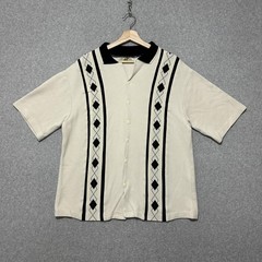 Vintage Code Zero Shirt Mens Large Beige Argyle Knit Short Sleeve Button Up