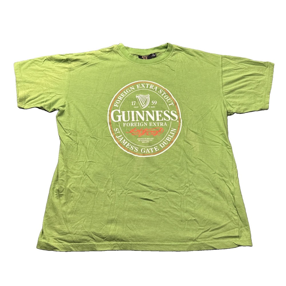 Guinness Foreign Extra Stout Green Graphic T-Shirt Mens Large Relaxed Fit Dublin