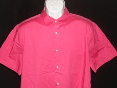 VINCE SOLID FUCHSIA PINK COTTON/ELASTANE BLEND S/S BUTTON FT. SHIRT SZ. XL SLIM