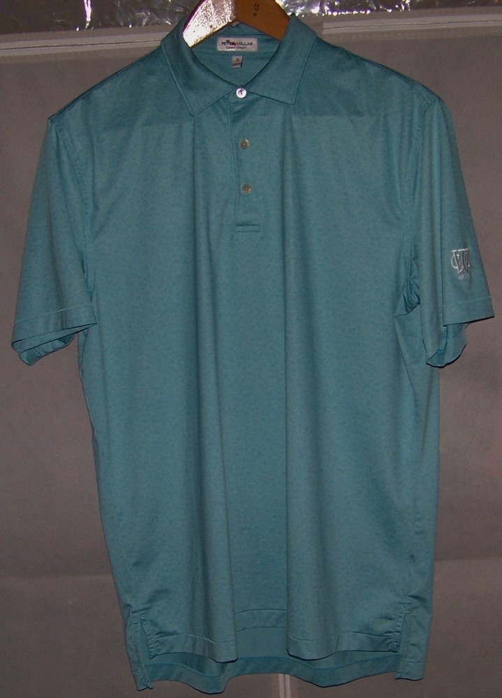 PETER MILLAR SUMMER COMFORT Polyester Spandex Golf Polo Shirt M Turquoise Blue