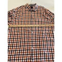 Linea Uomo Mens 4XLT Stretch Button Down Shirt Orange Brown Plaid Gingham Tall