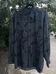 Puchini Men’s 100% Microfiber Button Up Shirt Rope Silver Button Size Large