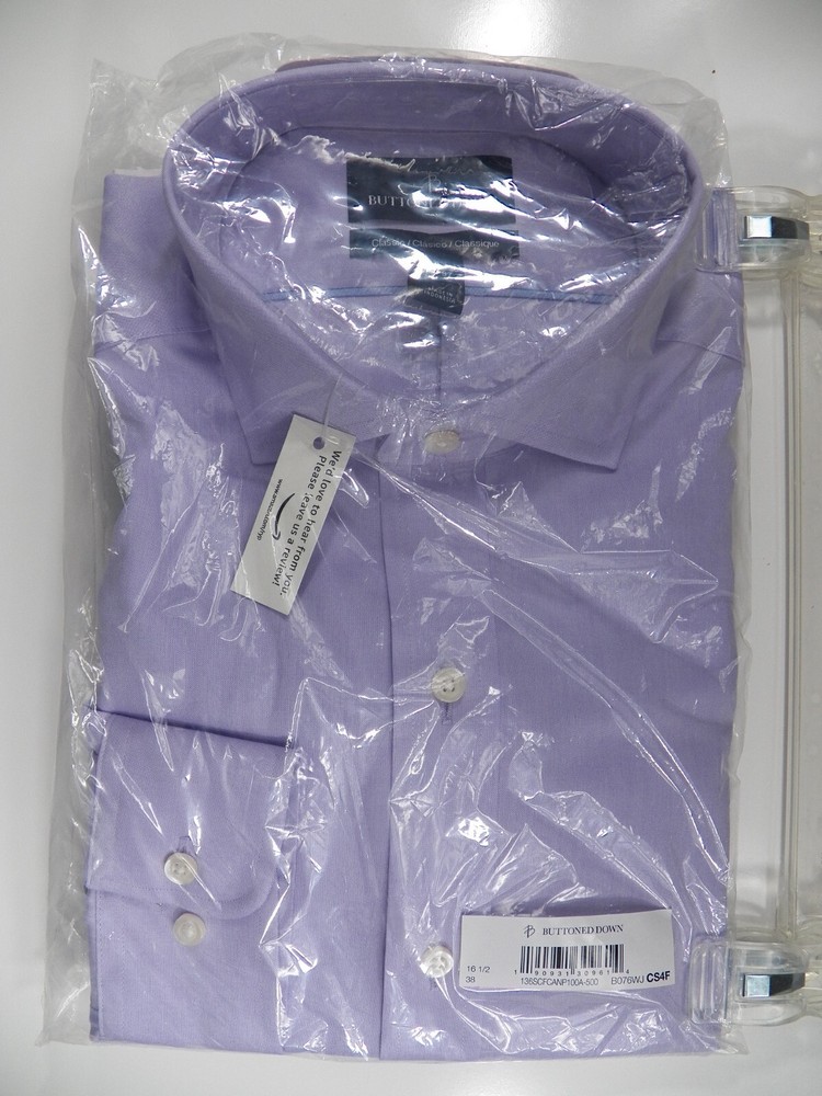 AMAZON BUTTONED DOWN NWT MENS 16.5 LARGE TALL 38 DRESS SHIRT PURPLE LAVENDER LUX