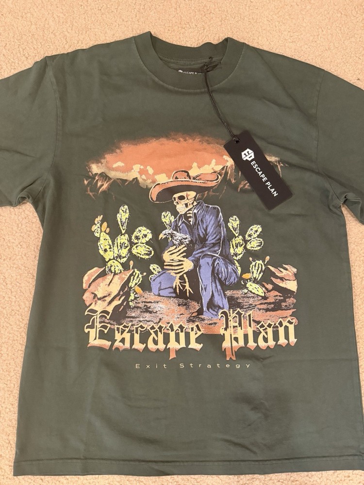 Escape Plan “Escape Plan” Skeleton Tee (Olive) – New with tags