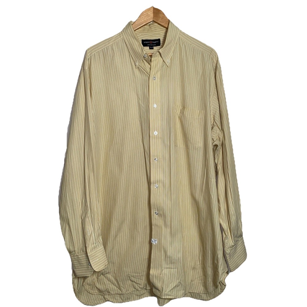 Robert Talbott Striped Button Front Dress Shirt Size 17.5-35 Yellow Gold Tones