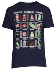 SUPER MARIO BROS. PIXEL CHARACTERS T SHIRT. NAVY BLUE. Size LARGE.