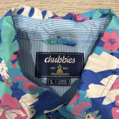 Chubbies The Nectar Friday Button Down Shirt Mens Large Blue Hawaiian Shirt