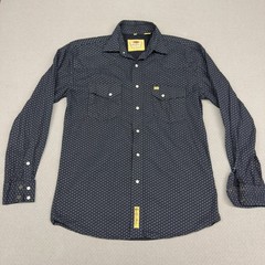 Larry Mahan Pearl Snap Shirt Mens Large Dark Blue Geometric Cowboy Western Retro