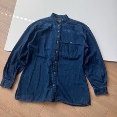 Lee Riveted Denim Shirt Button Up Medium 90s Cotton Collarless Long Sleeve
