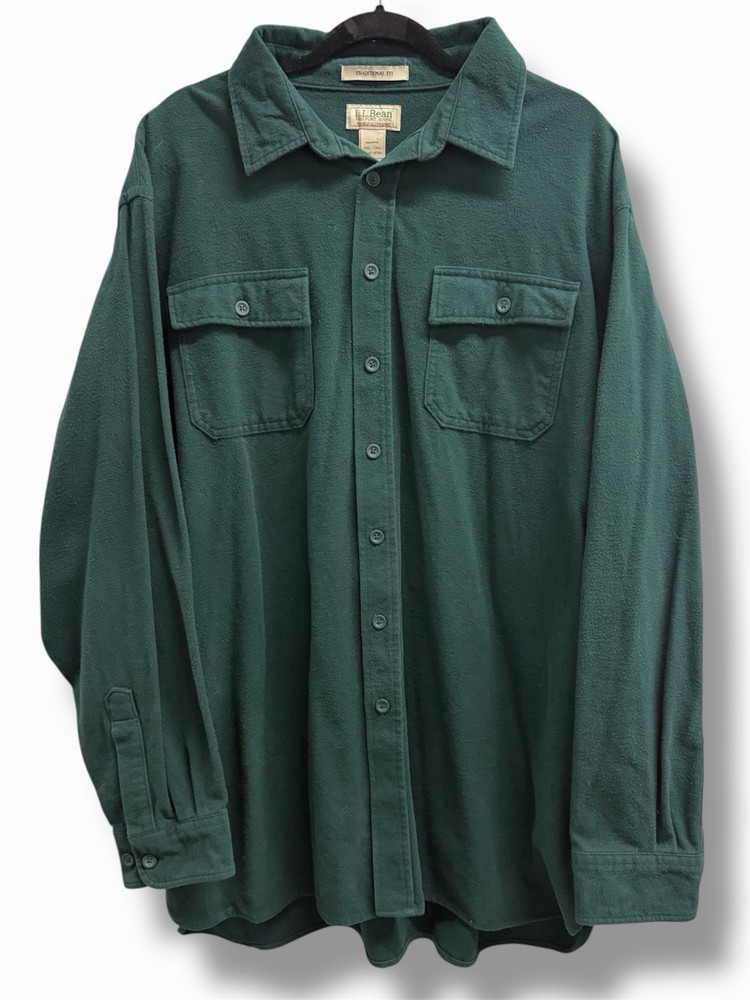 L.L. Bean Flannel Solid Dark Green Traditional Fit Outdoor Gorpcore 2XL Tall