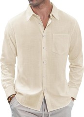 2025 Summer Linen Shirt Men’s – Breathable Long Sleeve Beach Casual Button Up