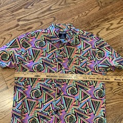 Massive 80s Disco Style Button Up Shirt Abstract Print Cotton Size M