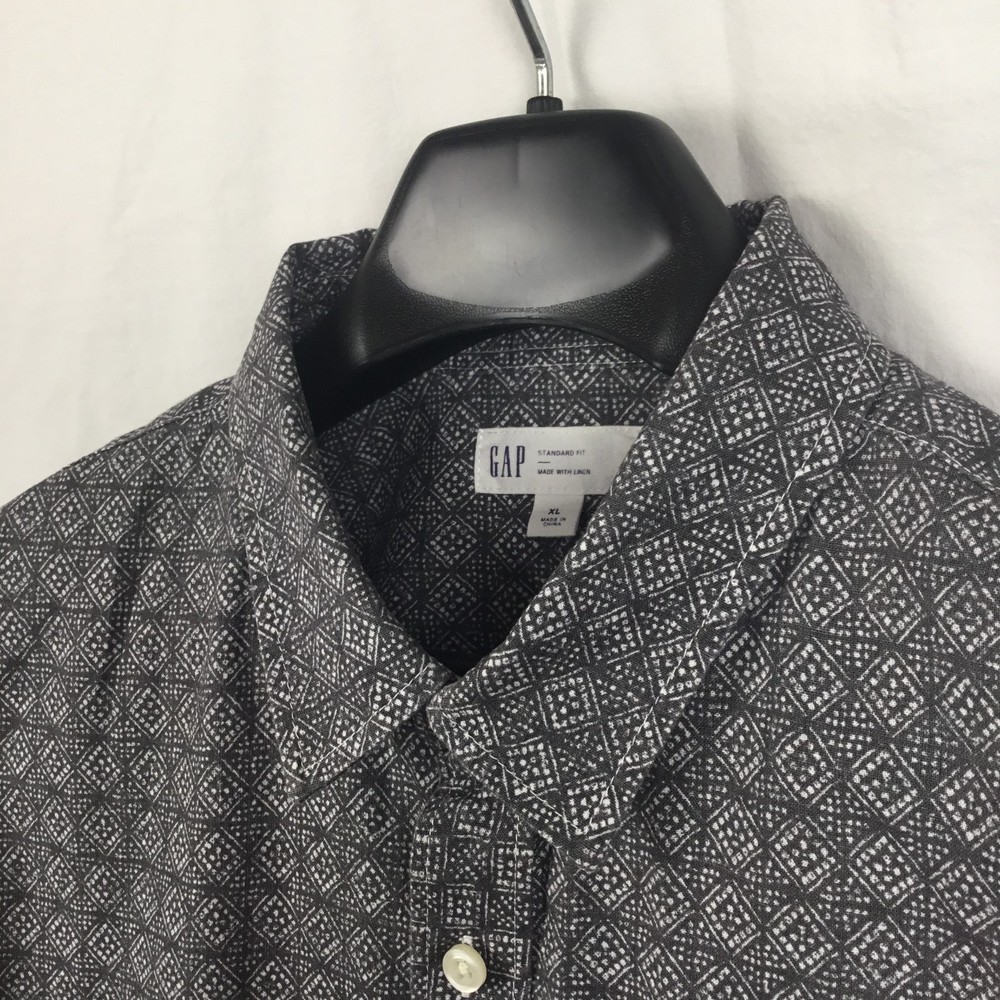 Gap Mens Shirt XL Black Geo Linen Blend Boho Outdoor Classic Preppy Utility