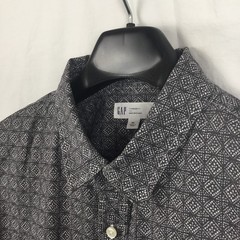 Gap Mens Shirt XL Black Geo Linen Blend Boho Outdoor Classic Preppy Utility