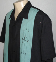 Martini Lounge 2-Tone Retro Rockabilly Steady Last Call Button Up Shirt Men 3XL