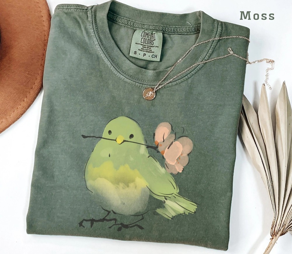 Comfort Colors Cute Bird With Flower Soft Nature Spring Aesthetic T-Shirt