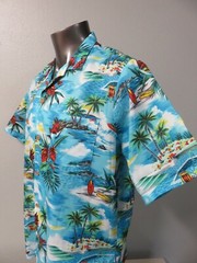 ISLANDER Short Sleeve Button Front L Shirt Poly Rayon Island Hawaiian