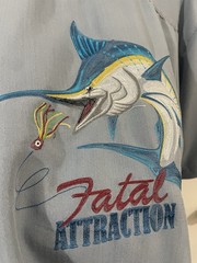 Hook And Tackle Fishing Shirt Size XXL Blue Bill Fish Embroidered Back Design