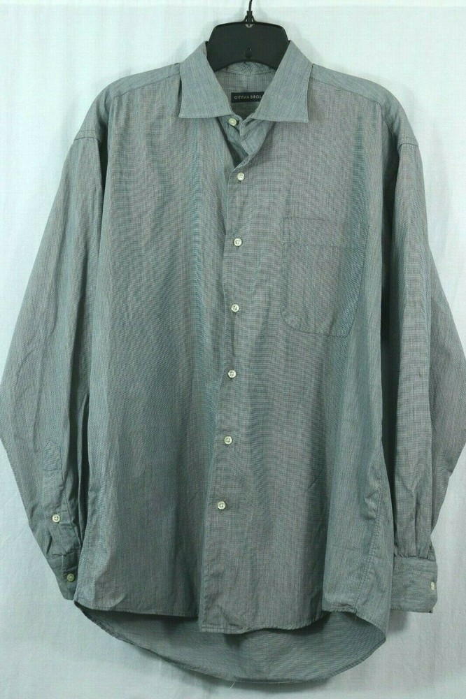 GITMAN BROS Men’s 15.5 34 Solid Gray Dress Shirt Button Front One Pocket