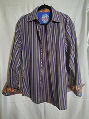 Robert Graham Button Down Mens XL Striped Maximalist Cotton Classic Purple Gold