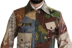 DOLCE & GABBANA Shirt Multicolor Button Down Patchwork IT42/US16,5/L 2200usd