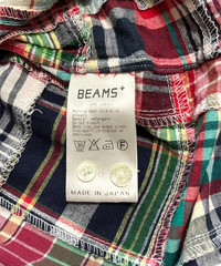 BEAMS PLUS Patchwork Madras Check Pullover Button-Down Shirt Made in Japan S