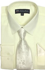 Men’s Cotton Blend Dress Shirt with Tie and Handkerchief in 22 different colors